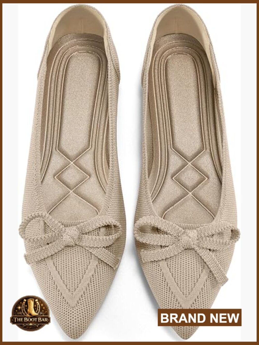Pointed Toe Bow Knit Ballet Flats Slip On Work Business Casual Shoes